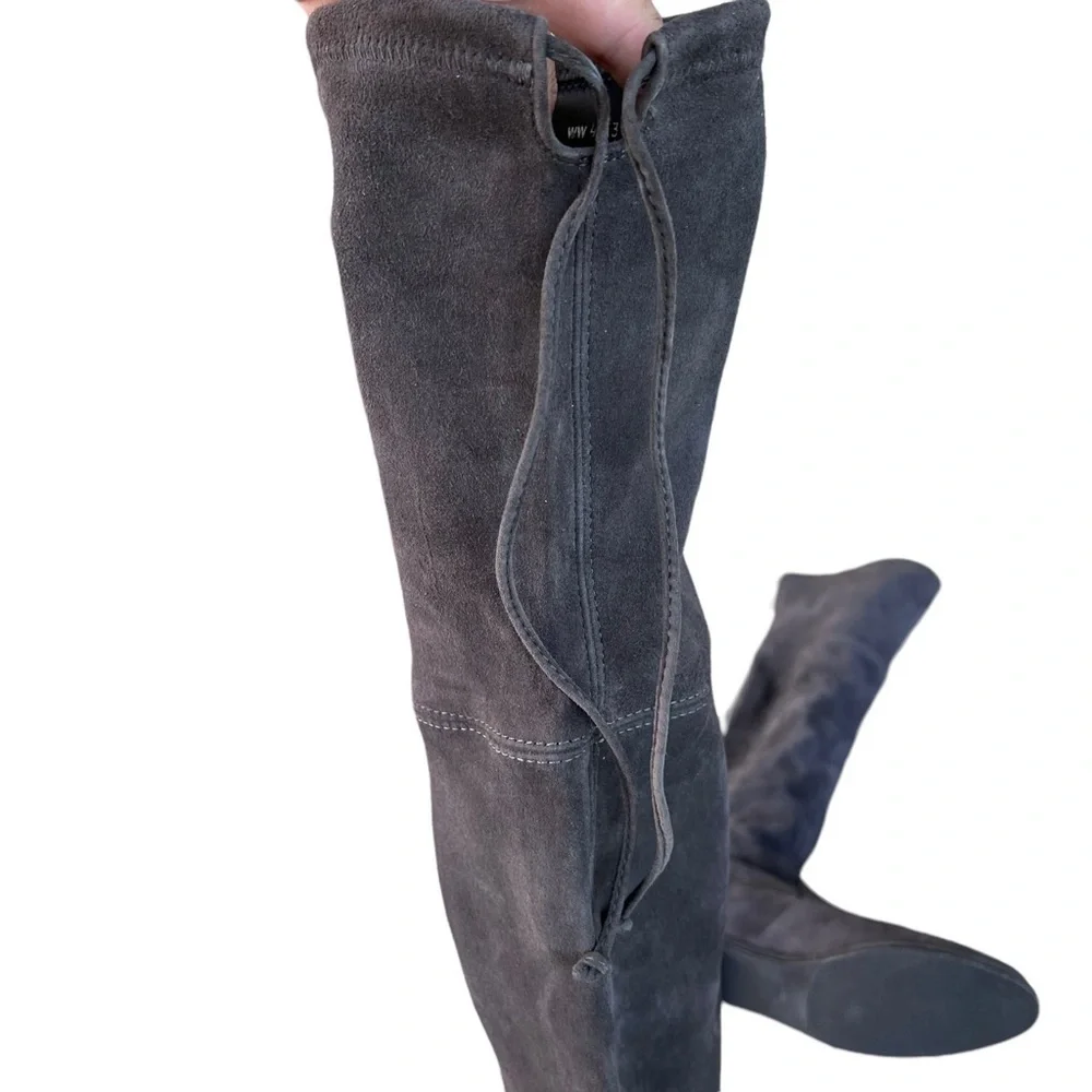 Stuart Weitzman Lowland Suede Over The Knee Boots Size 7.5M Gray Stretch Spain